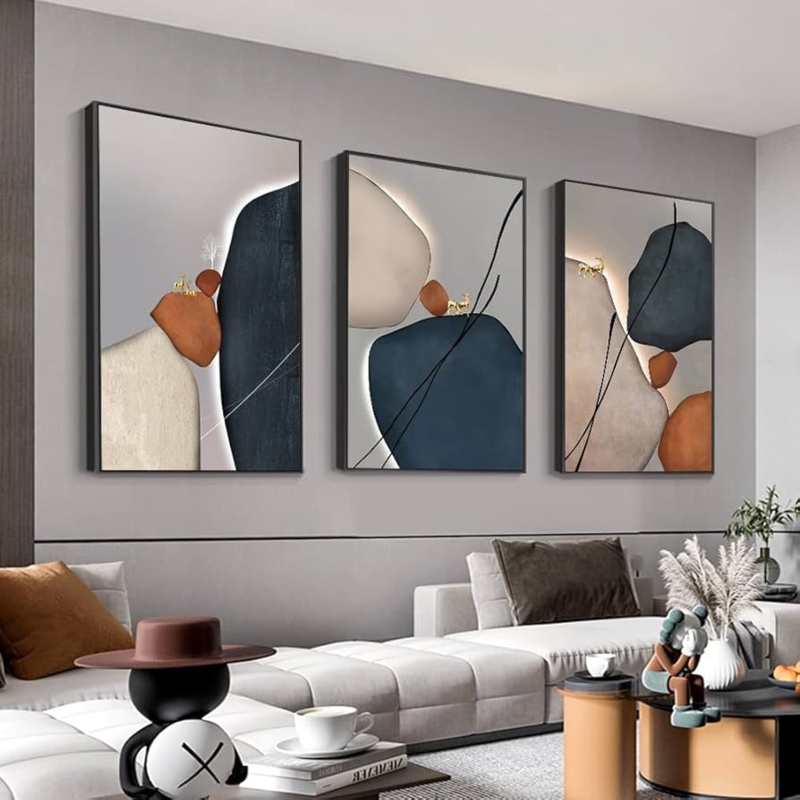 Wall Art Triptych with Backlit Frames and Gold Deer Accents