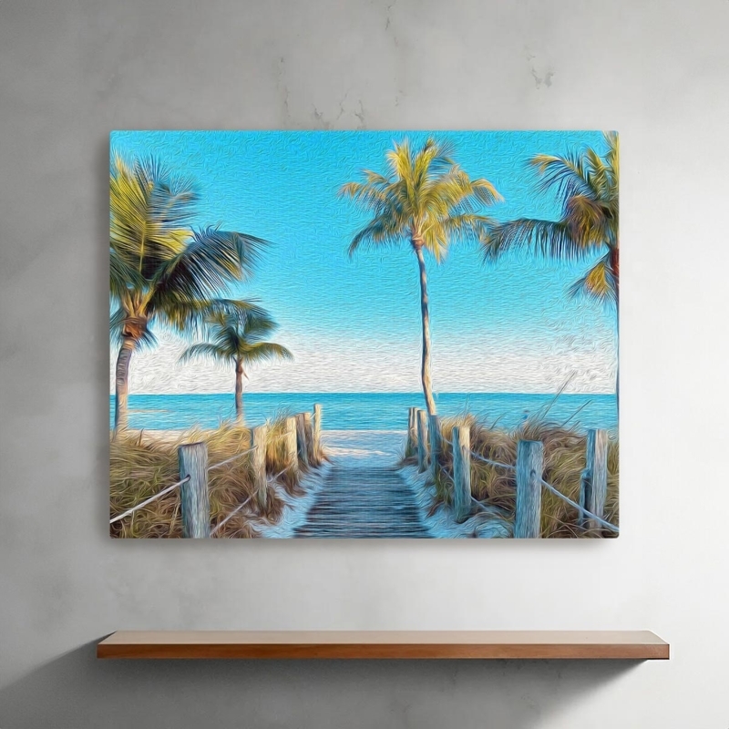 Wall Art Tropical Palm Tree Canvas Impasto Boardwalk Pathway