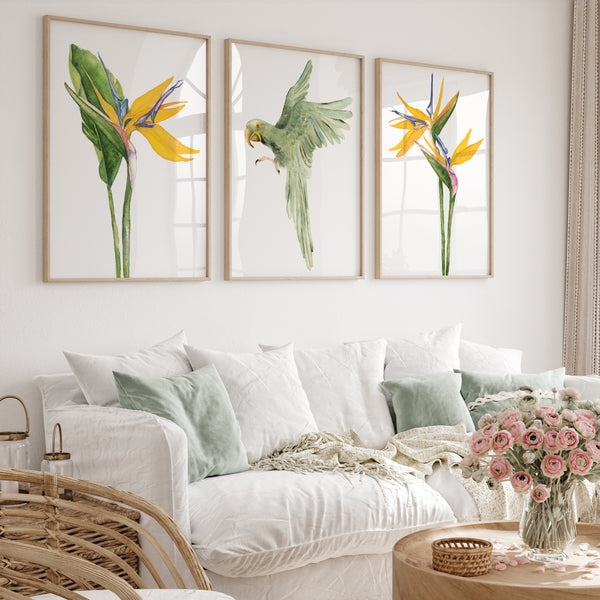 Wall Art Tropical Watercolor Triptych Botanical Prints