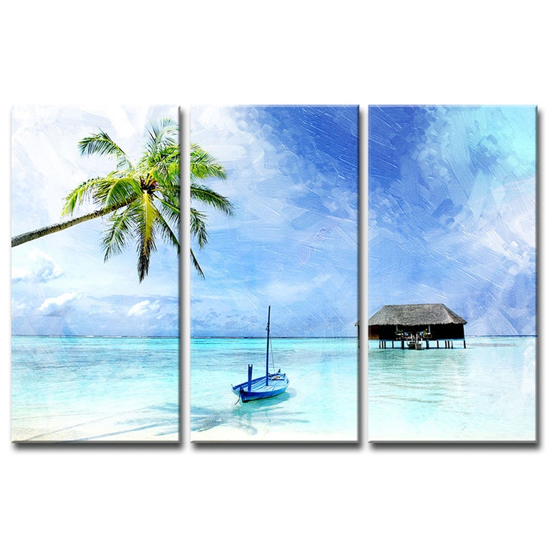 Wall Art Turquoise Palette Painterly Texture Beach Triptych Canvas Set