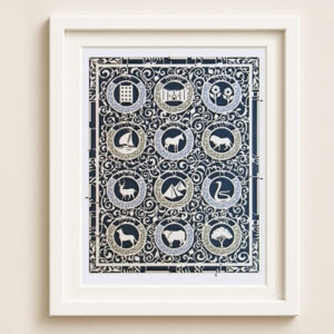 Wall Art Twelve Tribes Symbolism Navy and White Palette Traditional