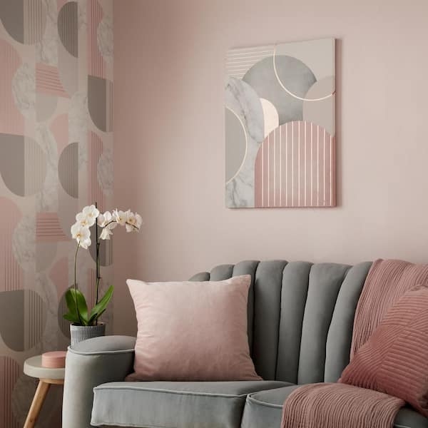 Wall Art Unframed Canvas Geometric Arcs Marble Texture, Modern Art Deco Design