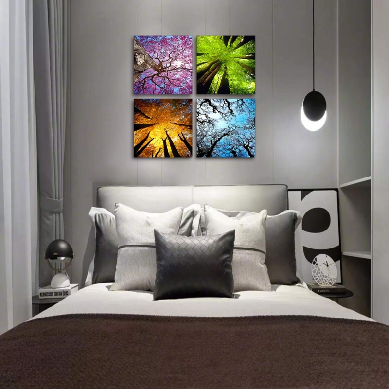 Wall Art Upward Perspective Canopy Grid Four Seasons Colorful Canvas Set