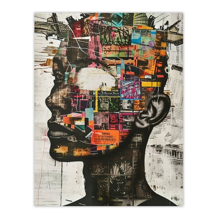 Wall Art: Urban Street Art Collage Portrait with Graffiti Elements.