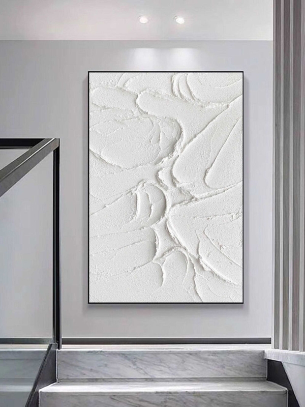 Wall Art: Vertical 3D Impasto Texture, Monochromatic White, Large 3D Painting