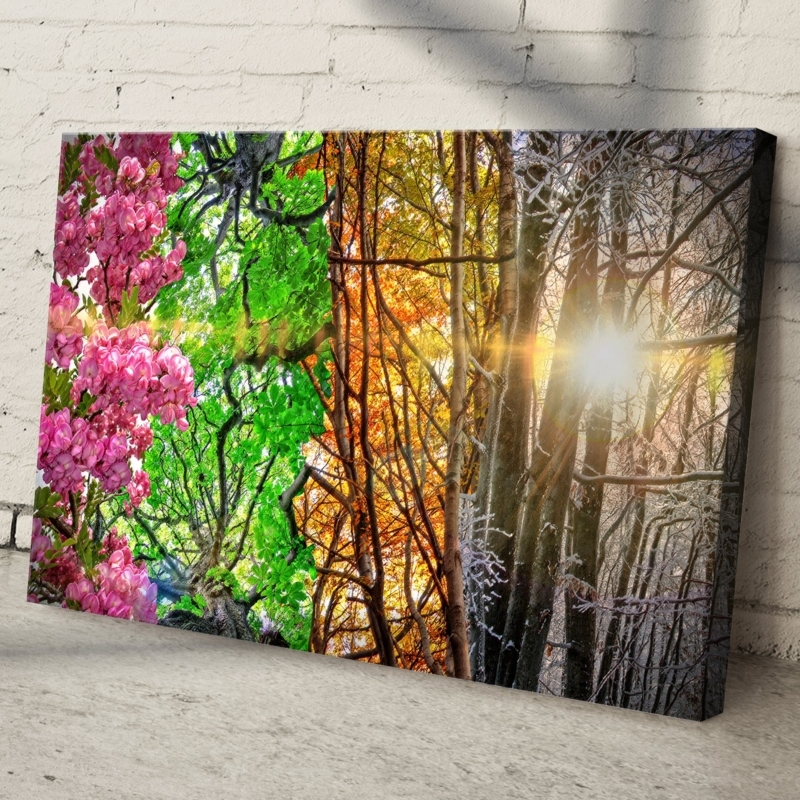 Wall Art Vertical Segmented Four Seasons Tree Simulated Sunlight Canvas