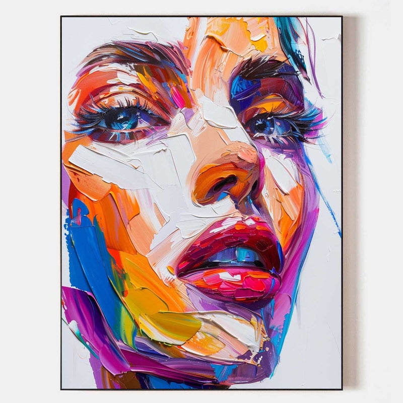 Wall Art: Vibrant Abstract Face Painting, Textured Palette Knife Strokes