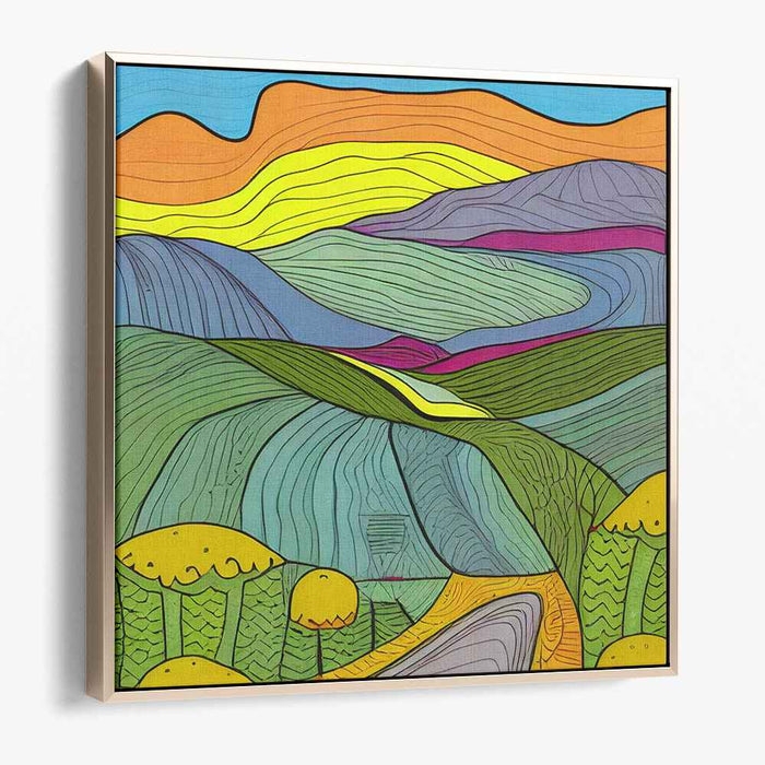 Wall Art: Vibrant Abstract Landscape with Contour Lines