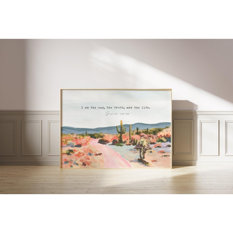 Wall Art: Vibrant Desert Landscape Scripture Overlay Canvas Print
