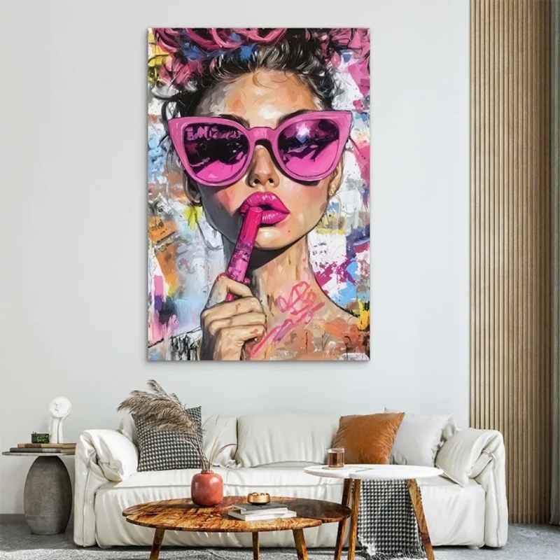 Wall Art Vibrant Pink Palette stylized Portrait, Feminine Glam Wall Art