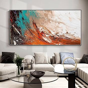Wall Art: Vibrant Rust and Teal Abstract Palette Knife Texture Canvas