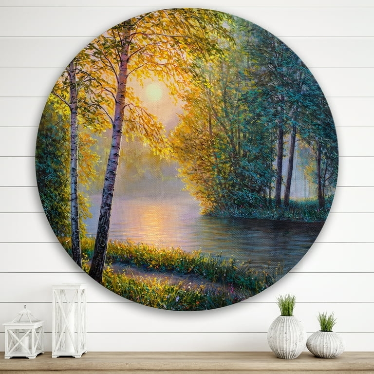 Wall Art: Vibrant Sunrise Motif Circular Metal Disc Decor