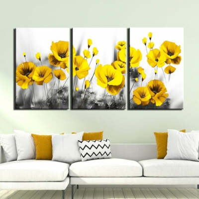 Wall Art: Vibrant Three Panel Canvas Triptych Set of Floral Paintings