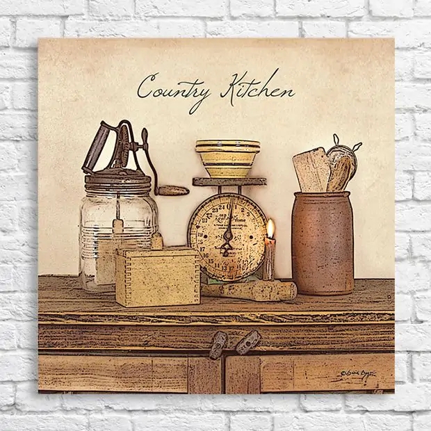 Wall Art Vintage Farmhouse Kitchen Script Typography Aged Canvas decor