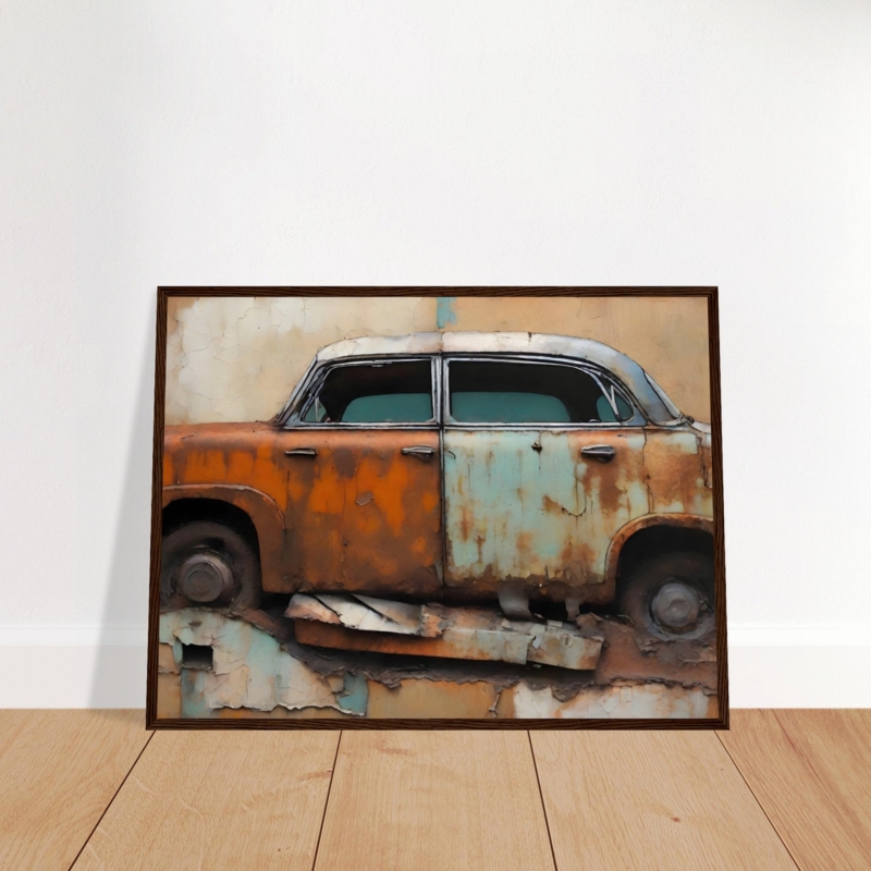 Wall Art: Vintage Realist Style Rusted Two Toned Car Automotive Decor