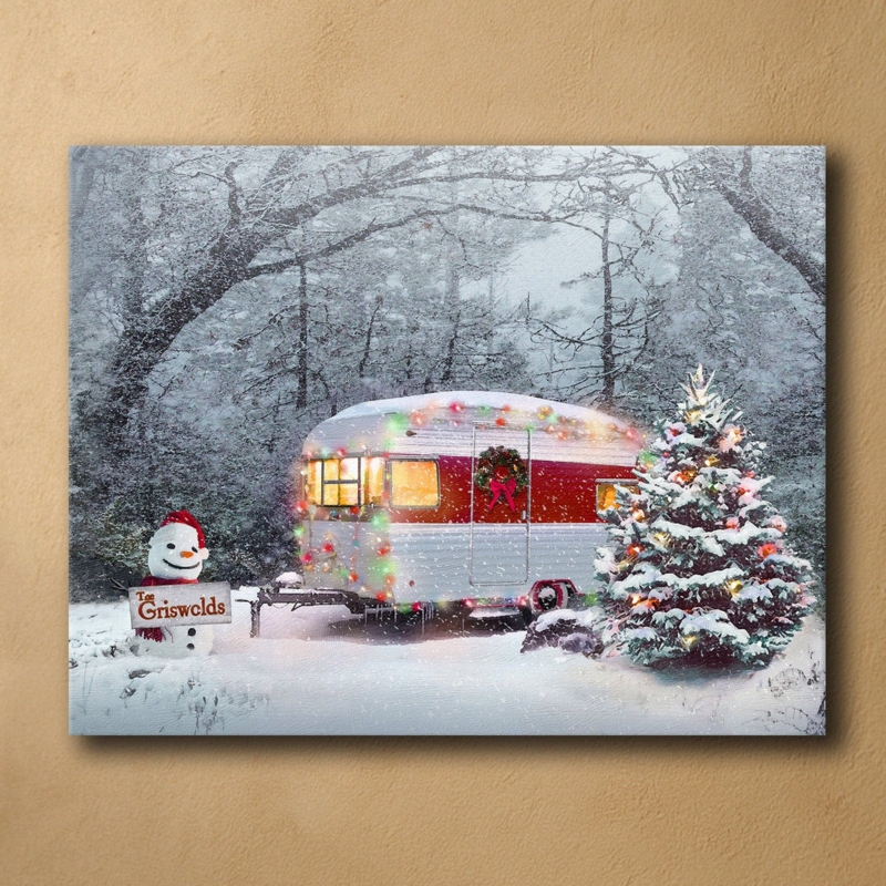 Wall Art, Vintage Red Camper, String Lights, Vintage Camper Christmas