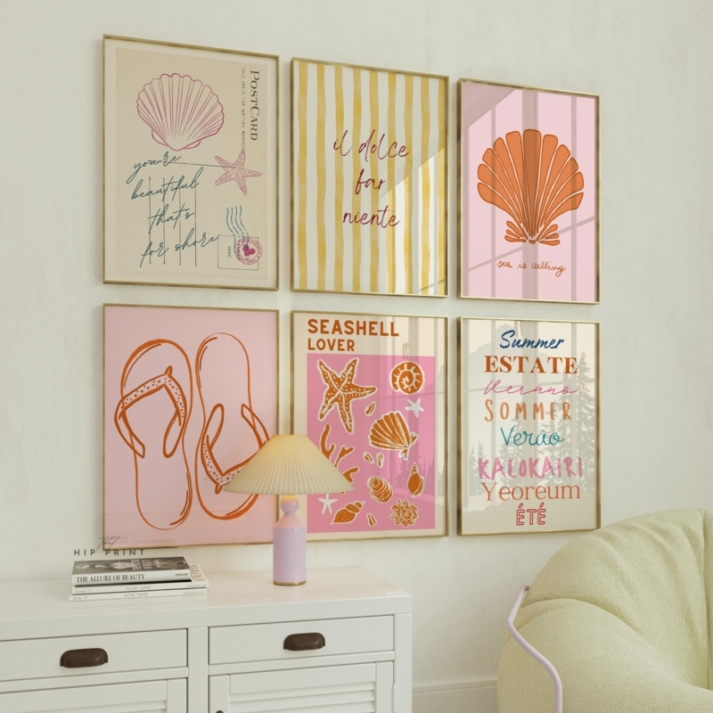 Wall Art Warm Pastel Palette Seashell Themed Typography