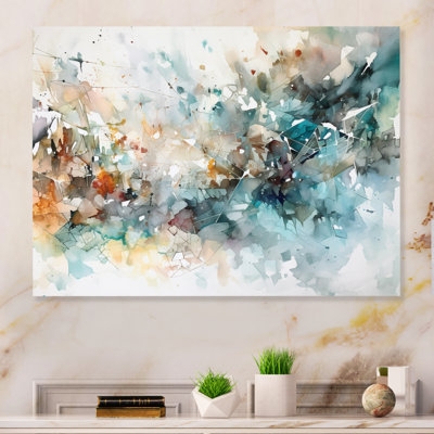 Wall Art: Watercolor Abstract with Teal Orange Contrast Geometric Elements.