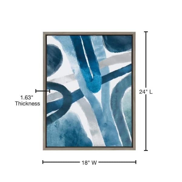 Wall Art Watercolor Blue and Gray Vertical Canvas Thin Wood Frame