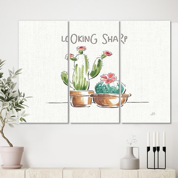 Wall Art Watercolor Cactus Triptych Typography, Desert Chic Style