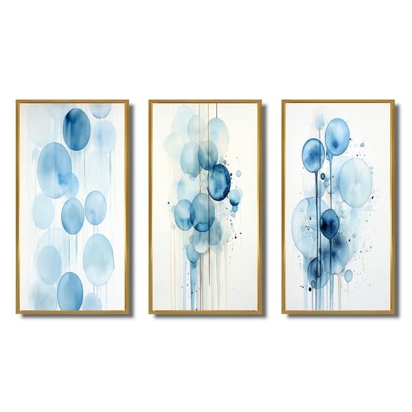 Wall Art Watercolor Drip Effect Translucent Blue Circles Triptych Set