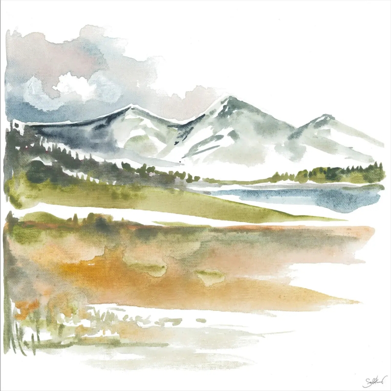 Wall Art Watercolor Mountain Range Ochre Sage Palette Rustic Modern