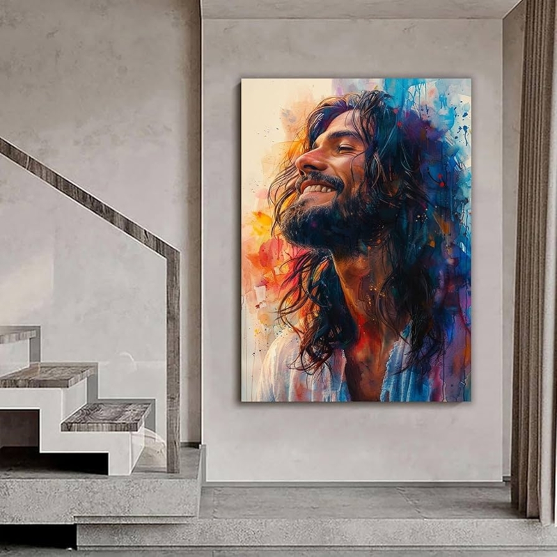 Wall Art Watercolor Portrait Large Scale Canvas Industrial Setting
