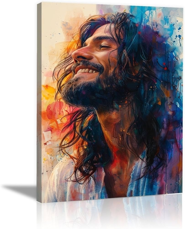 Wall Art Watercolor Portrait Vibrant Splatter Smiling Subject Canvas
