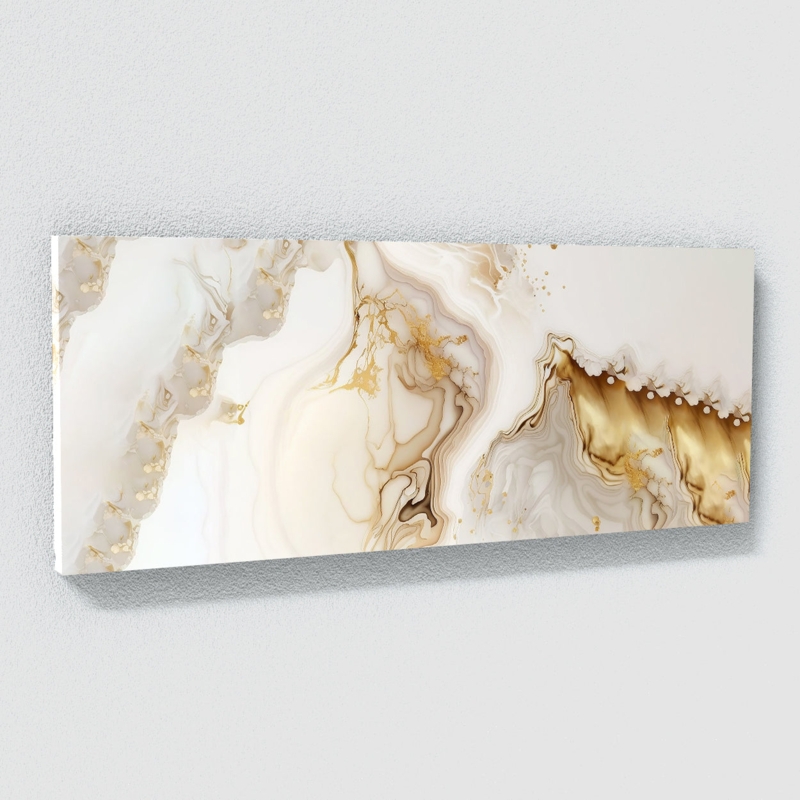 Wall Art Wide Horizontal Canvas Fluid Marble Effect Gold Veining