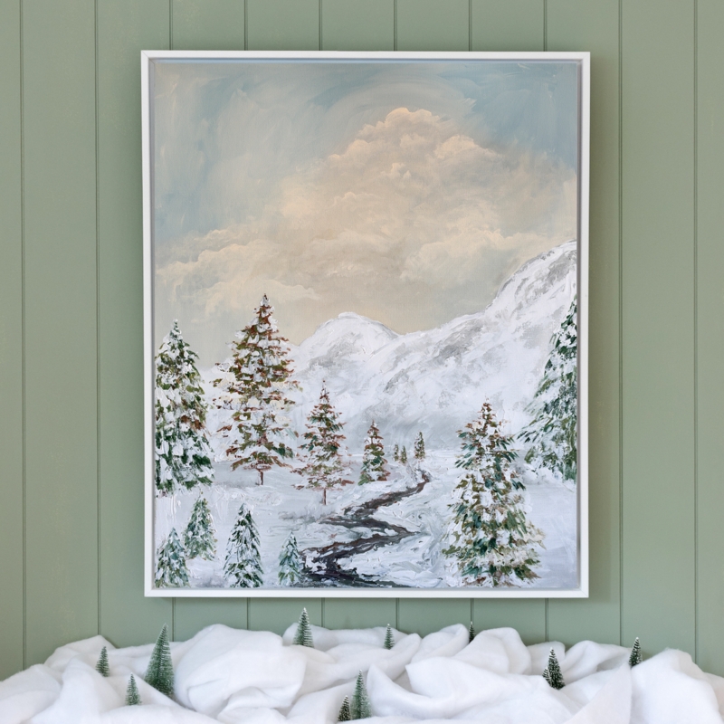 Wall Art: Winter Mountain Wall Art, White Frame, Impressionistic Style