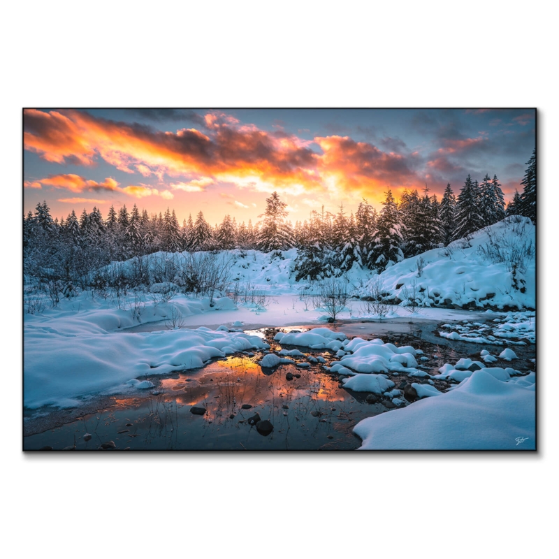 Wall Art: Winter Sunset Wall Art, Vibrant Sunset Reflection, Nature Scene