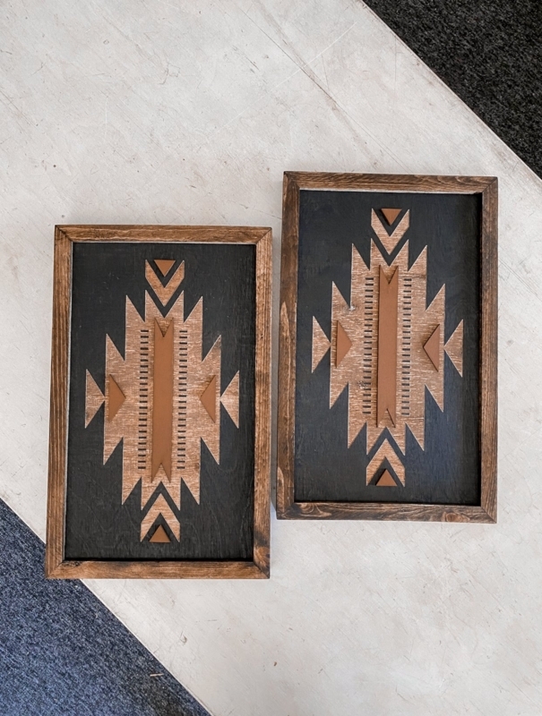 Wall Art Wood Geometric Set Aztec Pattern Southwestern Rustic