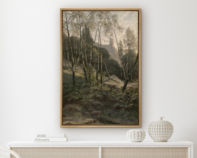 Wall Art Woodland Landscape Slim Wood Frame Vertical Minimalist