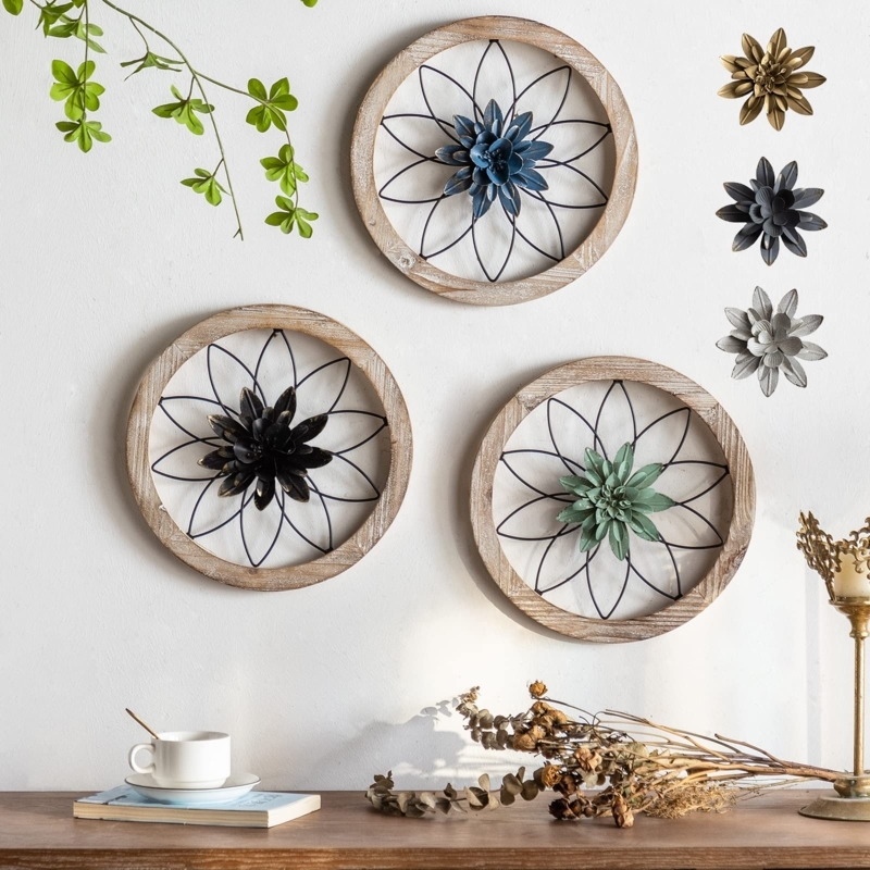Wall Decor Set Rustic Farmhouse Interchangeable Metal Floral Wood