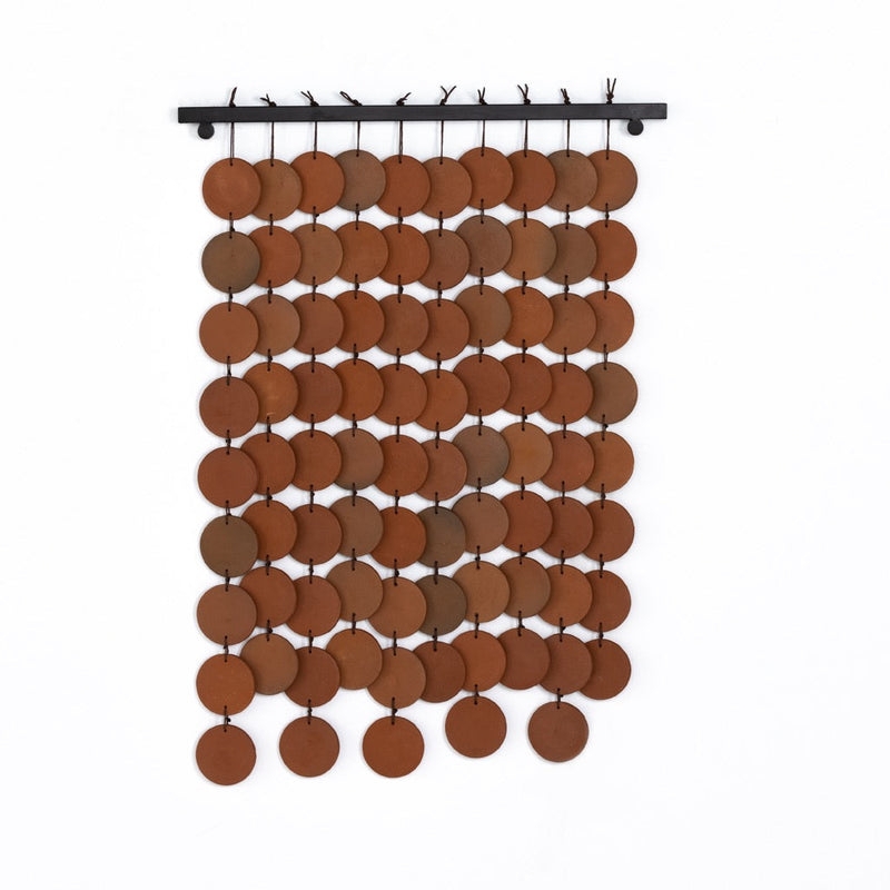 Wall Hanging Ceramic Disc Tiered Grid Terracotta Matte Modern Clay