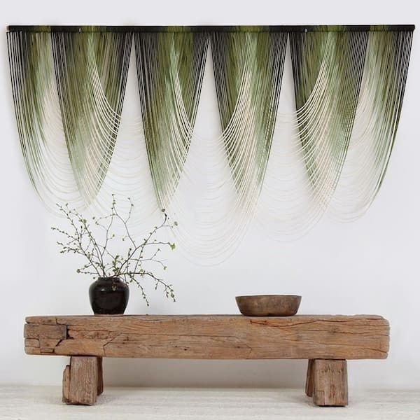 Wall Hanging Dip-Dyed Macrame with Scalloped Drape, Boho Fiber Art