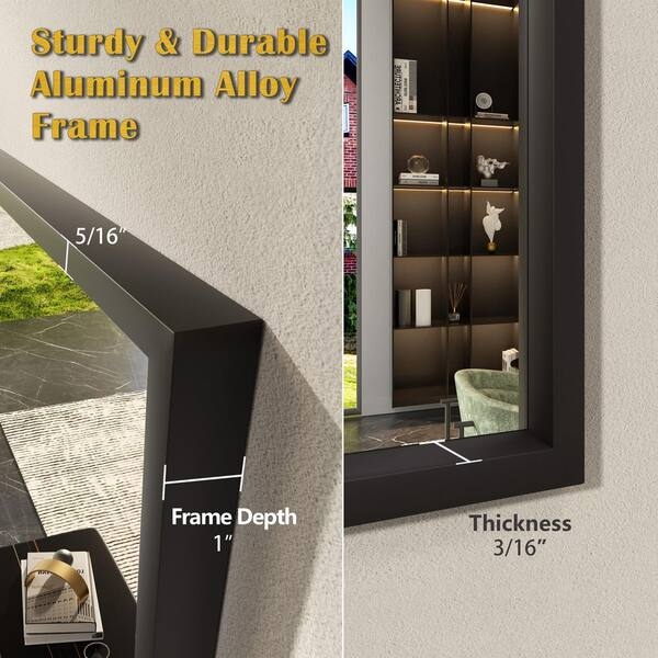 Wall Mirror: 1 Inch Frame Depth, Aluminum Frame, Minimalist Industrial