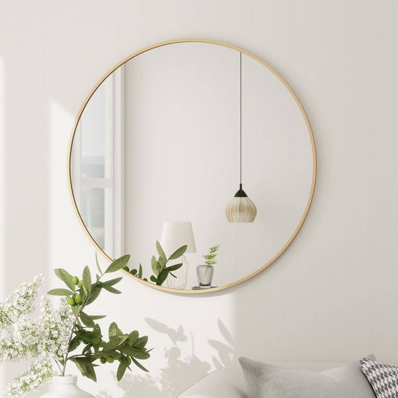 Wall Mirror 28 Inch Aluminum Thin Frame Minimalist Style Decor