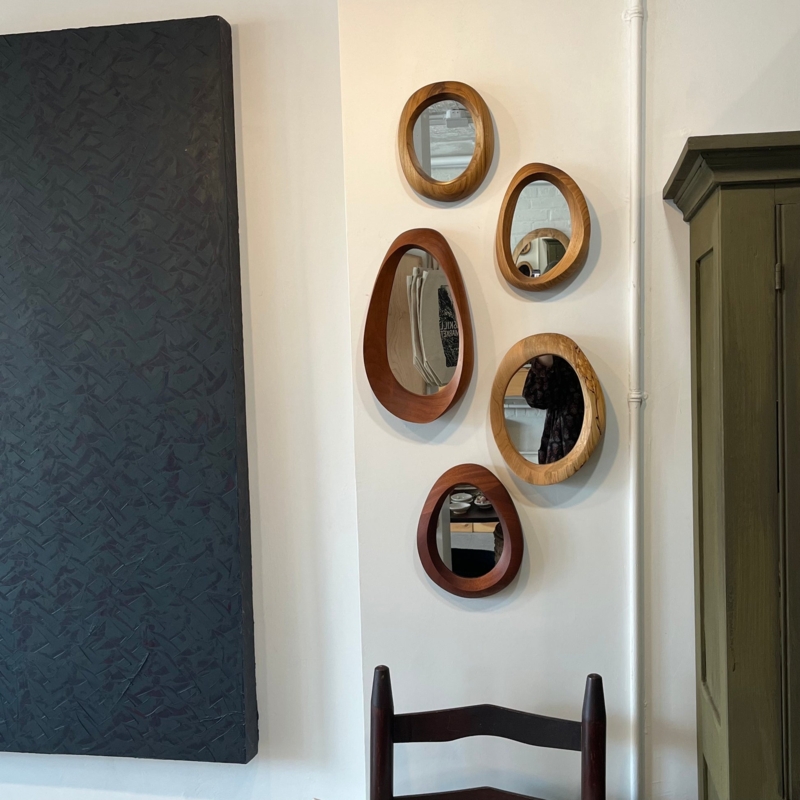 Wall Mirror Asymmetrical Silhouette Thick Wood Frame Organic Modern
