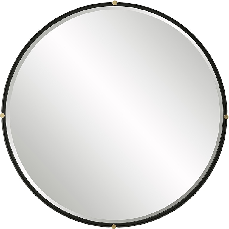 Wall Mirror Circular Black Frame Gold Hardware Accents Entryway