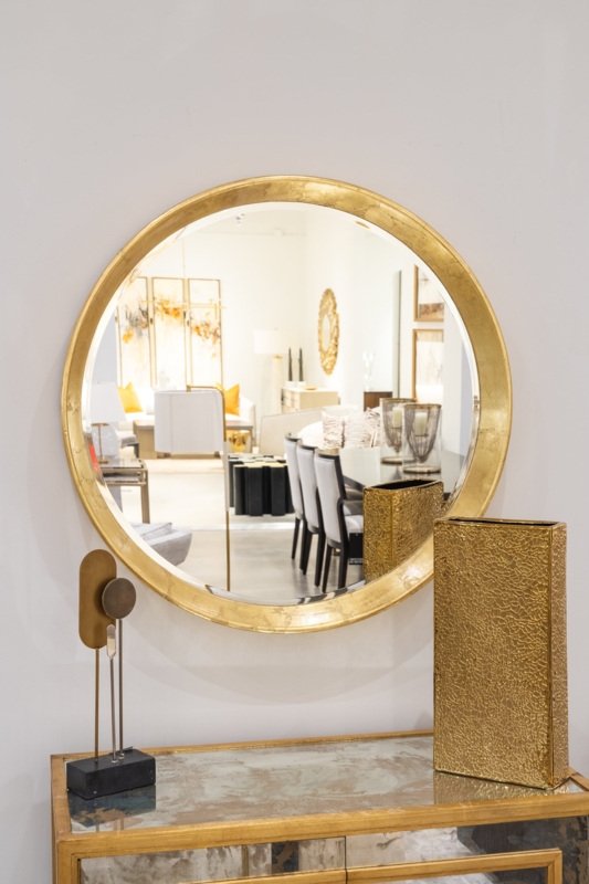 Wall Mirror Crinkled Texture Gold Leaf Finish Glam Style Large Scale