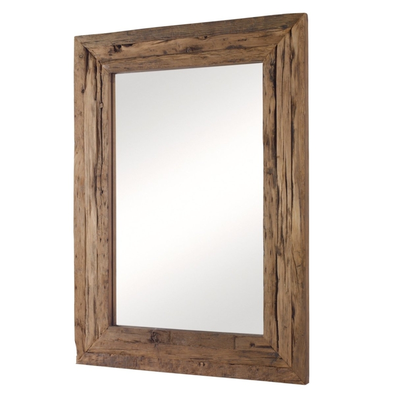 Wall Mirror Distressed Wood Chunky Rectangular Profile Rustic