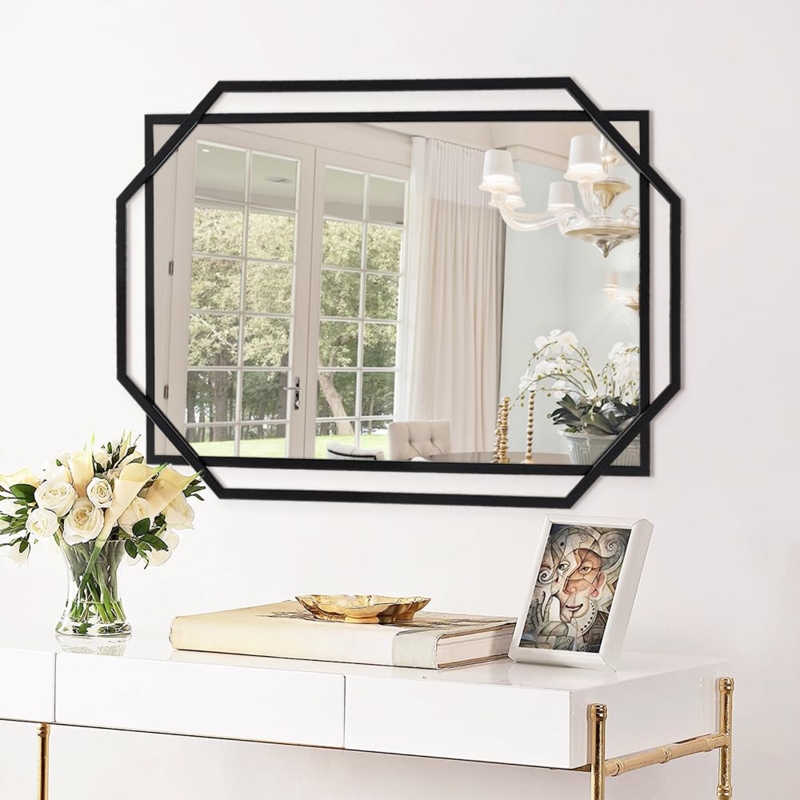 Wall Mirror Octagonal Frame Overlapping Geometric Design Contemporary