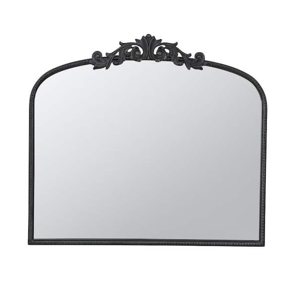 Wall Mirror Ornate Scrollwork Crest Wide Arched Mantel Mirror