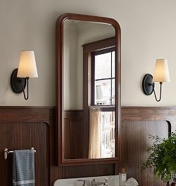 Wall Mirror Pill Shape Wide Wood Frame Transitional Bathroom