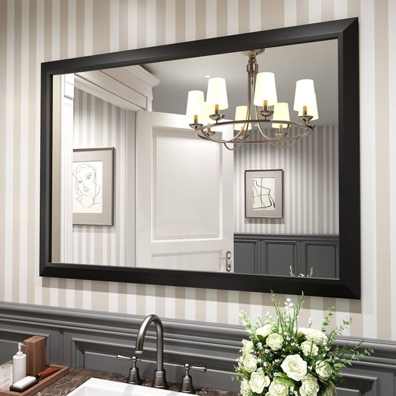 Wall Mirror Rectangular Thick Frame Beveled Profile, Bathroom Mirror