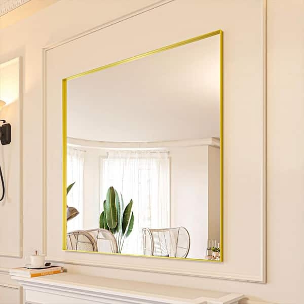 Wall Mirror Rectangular Ultra Thin Gold Frame Large Scale Elegant