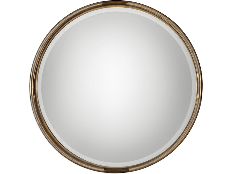 Wall Mirror Round Antique Brass Coil Textured Frame Segmented