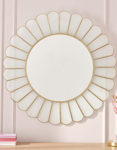 Wall Mirror Round Scalloped Flower Shape Gold Segmented Frame