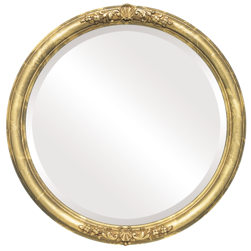 Wall Mirror Round Shell Cresting Champagne Gold Finish Beveled